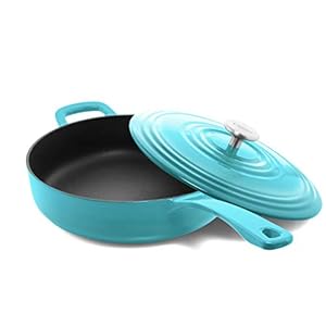 Chantal Enameled Cast Iron Cookware, Skillet, 4 quart Saute Skillet with Lid, Sea Blue
