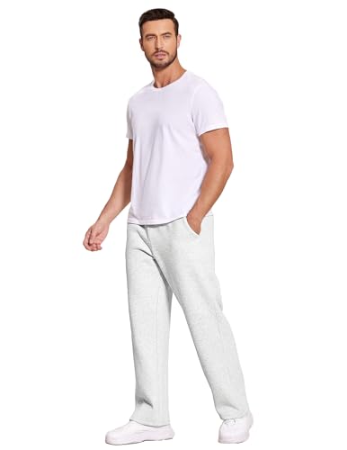 Image of Deyeek Men's Fleece Lined Sweatpants Open Bottom Straight Leg Sweat Pants for Mens Loose Fit Joggers Sweatpants with Pockets