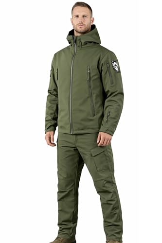 Taktische Jacke und Hose für Herren, Herren taktische Jacke und Herren taktische Hose, Militär Anzug Set für Airsoft, Paintball, Jagd, Wandern und Freizeit,Grün,L