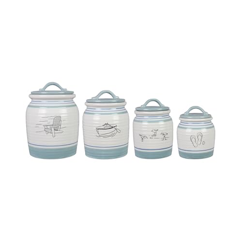 Young's Inc Ceramic Lake Cabin Canister Set with Coastal Lodge & Woodland Designs| Decorative Kitchen Storage Jars for Sugar,Coffee,Flour & Snacks–Rustic Farmhouse Lakehouse Countertop Decor with Lids