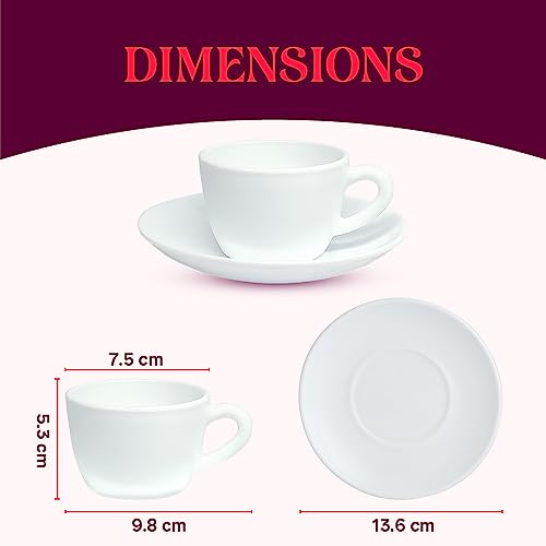 Larah by BOROSIL Silk Series Blue Eve Opalware Cup and Saucer Set of 12 pcs | Tea/Coffee Cups 145 ml | Microwave & Dishwasher Safe, Bone-Ash Free | Crockery Set Ideal for Daily Use & Gifting, White