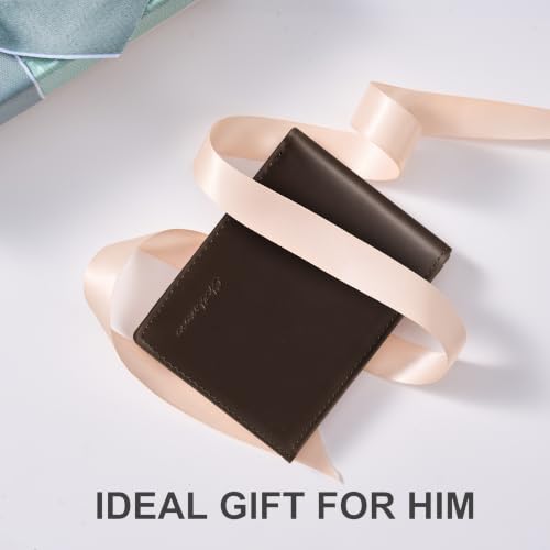 Image of Chelmon Genuine Leather Slim Wallet for Men ID Window with RFID Blocking Minimalist Mens Front Pocket Bifold Bussiness Card Holder Gift for Men, Craze Horse Brown