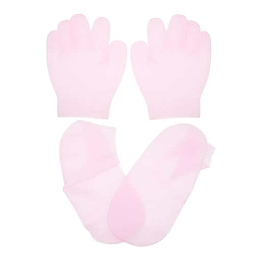 TOVINANNA 2 Pairs Moisturizing Gloves and Socks Set Pink Gel Spa Care for Hands and Feet Reusable Hydrating Skin Treatment Antislip Design for Home Office Travel