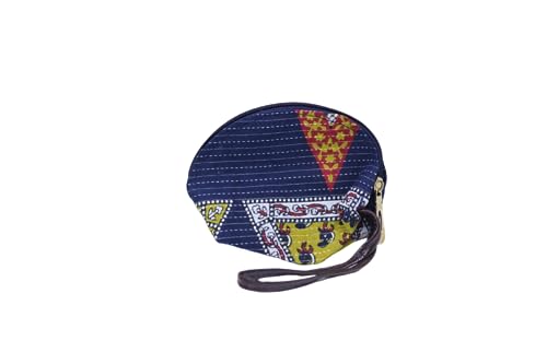 Image of P S Traders Online Women's Traditional Printedikkat Cotton 5 Pieces Combo Bag - Navy Blue