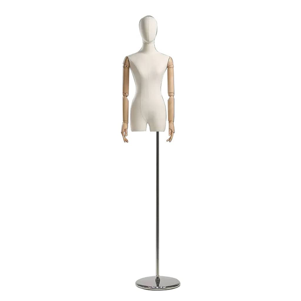 Generisch Regulowany manekin krawiecki, wysokość 150-220 cm, zdejmowane ramiona i głowa, okrągły cokół, wykończenie z litego drewna, rozmiar S, idealny do prezentacji ubrań i biżuterii