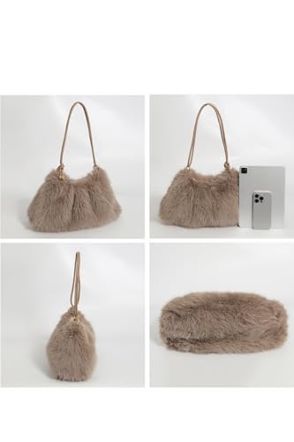 Ulisty Women Small Faux Fox Fur Hobo Bag Furry Underarm Bag Plush Shoulder Bag Fashion Purse Handbag2