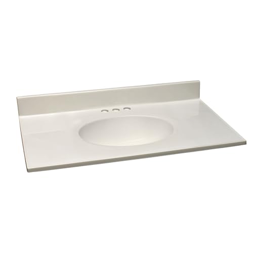 Image of Design House Cultured Marble Vanity Top, 37 in W x 19 in D, Integrated 4 in Centerset Oval Sink & Backsplash, Ivory Swirl, 586297