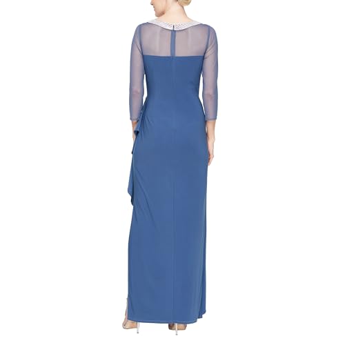 Image of Alex Evenings Women's Long Matte Jersey Mother of The Bride Dress with 3 /4 Illusion Sleeves (Petite and Regular Sizes)