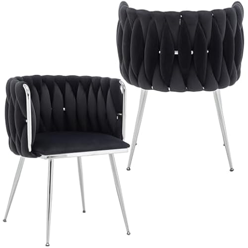Velvet Dining Chairs Set of 2, Upholstered Dining Room Chairs with Metal Legs, Sillas de Comedor Modernas 2, Modern Kitchen Chairs for Dining Room, Living Room, Kitchen, Bedroom, Black
