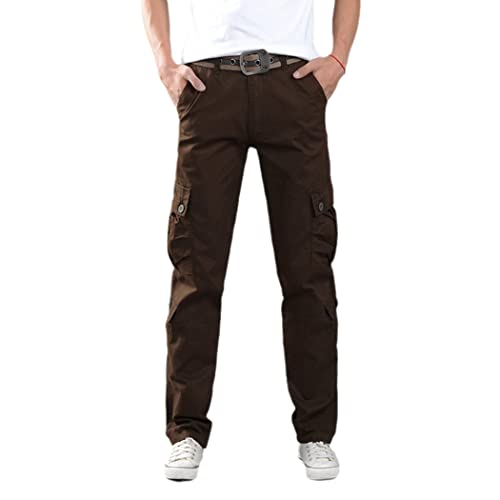 Pantalon de combat homme marron 100% coton en taille 34 avec poches cargos