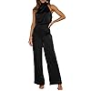PRETTYGARDEN Women's Satin Jumpsuits 2023 Summer One Piece Outfits Mock Neck Sleeveless Wide Leg Pants Rompers (Black,Large)