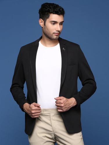 Image of SHOWOFFFF Men Solid Single Breasted Casual Blazer | Notched Lapel Full Sleeves Cotton Blazer for Mens | Slim Fit Regular Length Blazer for Men's