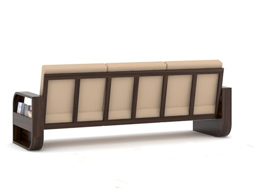 Image of Sheesham Wood 5 Seater Sofa Set with 40 Density Cushion for Living Room Home Office Solid Wood Sofa Set Furniture Wooden Five Seater Sofa Set (Walnut,Cream)