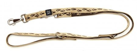 Soft Nylonleine, Führleine Beige, Braune Pfötchen, 3-Fach verstellbar 100-210cm, 25mm