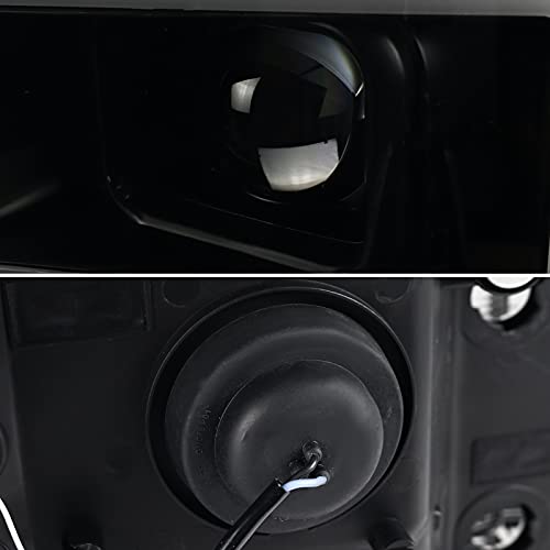 SPEC-D TUNING Black Smoke Projector Headlights w/LED Light Bar Compatible with 2007-2013 GMC Sierra 1500, 1500HD, 2500HD, 3500HD, Left + Right Pair Headlamps Assembly