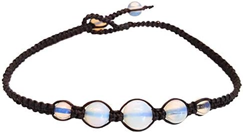 Infinityee888 Opal Moonstone Anklet Bracelet Macrame Braided Woven Wax Cord Adjustable Anklet for Men, Women, teengirls -NYAKOP1