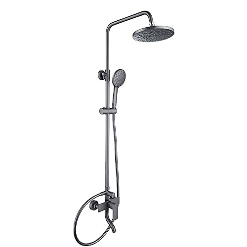 Douche de douche de salle de bain grise avec pomme ronde et mitigeur monocommande gris
