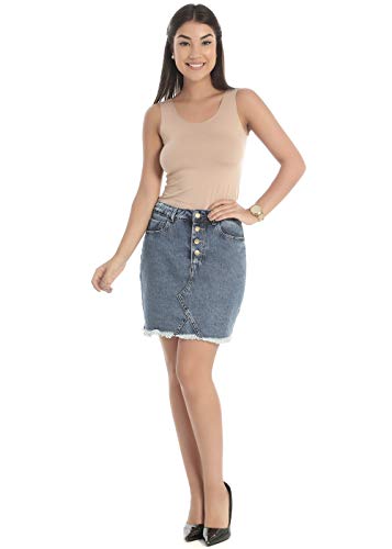 Mini saia com barra desfiada, Feminino, Sawary Jeans, Índigo, 36