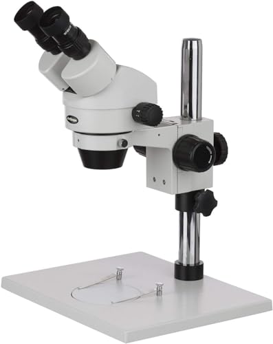 Image of AmScope SM-1BX Professional Binocular Stereo Zoom Microscope, WH10x Eyepieces, 3.5X-45X Magnification, 0.7X-4.5X Zoom Objective, Ambient Lighting, Large Table Pillar Stand, Includes 0.5x Barlow Lens