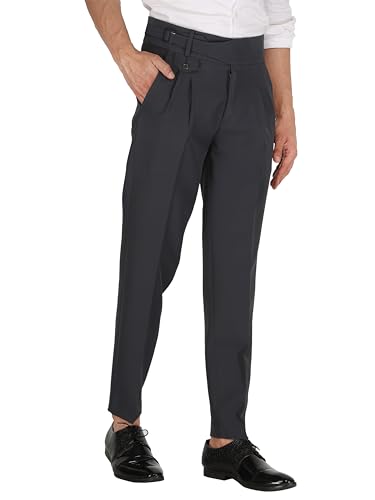 Image of MALENO Tapered Stretchable Poly Lycra Double Pleated Broad Waist Band Gurkha Pants for Men | Korean Fashion Dress Pant for Men