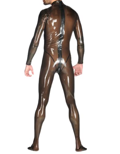 Man Transparent Black Latex Catsuit With Back Zipper Through Crotch Plus Size Men's Latex Clothing3