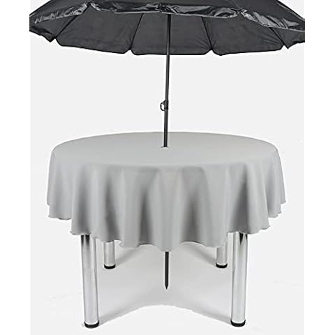 Garden Outdoor Patio Polyester Tablecloth with Hole for umbrella / Parasol (Silver (Light Grey), 48" Diameter (121cm)) Cover