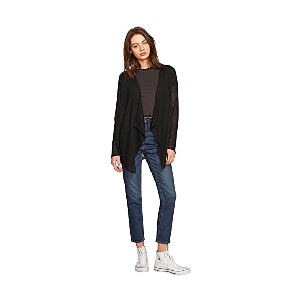 Volcom Women's Go Go Wrap Open Front Cardigan Sweater, black, Small