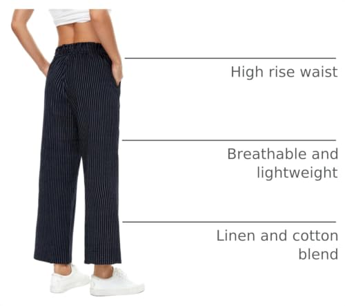 Image of LNX Womens Linen Capri Pants Wide Leg High Waisted Drawstring Casual Cropped Pants with Pockets