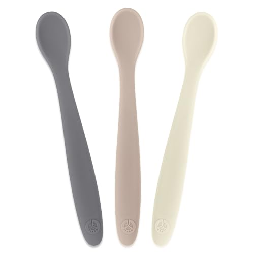 Image of WeeSprout Silicone Baby Spoons - First Stage Infant Feeding Utensils With Soft-Tip, Bendable Kitchenware for Parent & Self-Feeding, Ultra-Durable, Dishwasher Safe, Travel Case, Set of 3