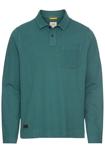 camel active Herren Langarm Poloshirt aus Reiner Baumwolle Dunkelgrün, menswear-3XL