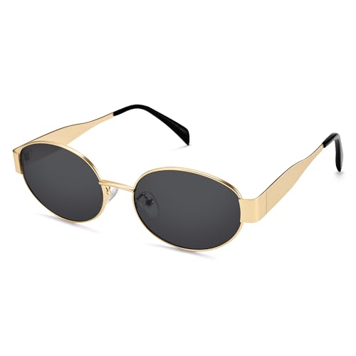 DIMENSIP Retro Oval Sunglasses for Women Men - Trendy Gold Sun Glasses - Fashion Metal Frame Shades(Gold/Grey)