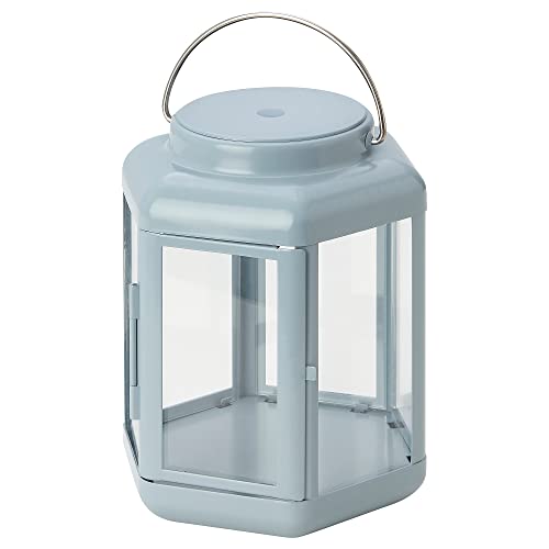 Image of IKEA SOMMARLÅNKE LED decorative table lamp, 17 cm, lantern outdoor/battery-operated light blue