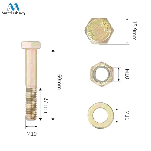 Image of M10 x 60mm Hex Head Bolt and Nylon Lock nut Flat Washer Assortment Kit by Color Galvanization,Alloy Steel,Grade 8.8.(8pcs Pack) by Metalsuberg