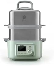 BUYDEEM G563-A501 Electric Food Steamer for Cooking, 2 Tire Stainless Steel Steamer with Slow Cook Mode, 1500W, 10-Quart, Green