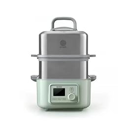 BUYDEEM G563-A501 Electric Food Steamer for Cooking, 2 Tire Stainless Steel Steamer with Slow Cook Mode, 1500W, 10-Quart, Green