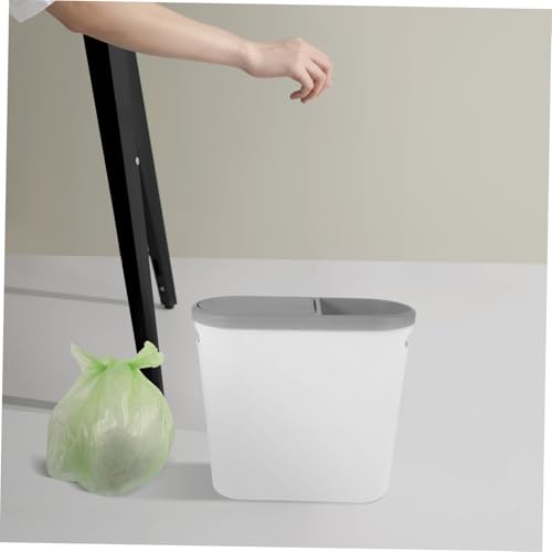 Caneca de basura rectangular blanca de plástico con tapa miniatura 4