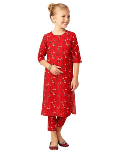 Image of A.T.U.N. (ALL THINGS UBER NICE) Girls Printed 3 /4 Sleeve Kurti and Pant Set | Stylish Traditional Ethnic Wear Salwar Suit Set for All Ocassions
