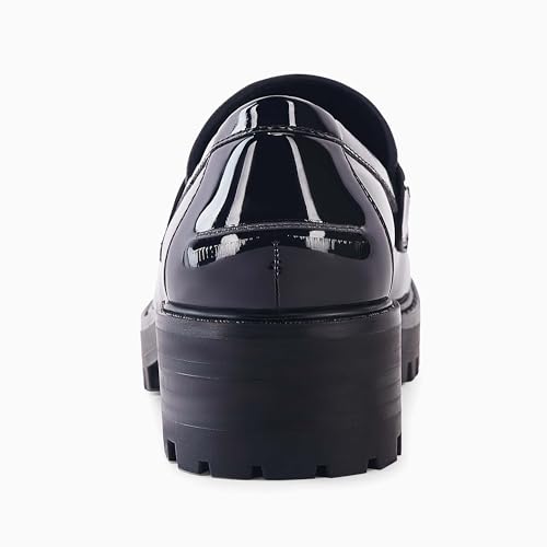 Image of VETASTE Women's Platform Chunky Heel Loafers Slip on Business Casual Shoes | Classic Closed Round Toe, Lug Sole, Work Office Uniform Oxfords, Metal Chain