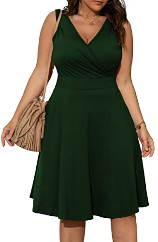 Image of POSESHE Womens Plus Size Dresses Sleeveless Wrap V-Neck Sundress Casual Summer Wedding Guest Cocktail Dress with Pockets