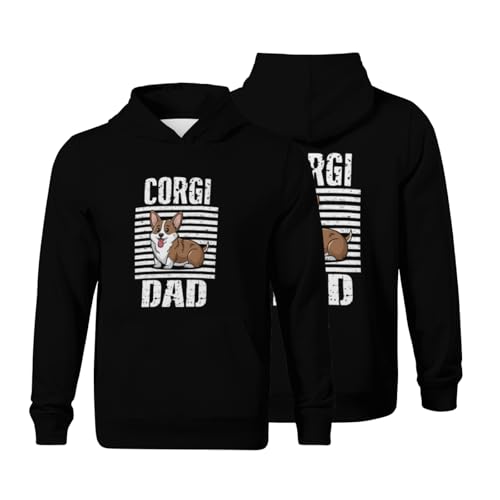 Kids Retro Corgi Dad Proud Dogs Boys Girls Lightweight Kangaroo Pocket Fleece Hoodies