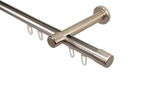 Gardinenstangen mit Innenlauf in Edelstahl Optik 20 mm Ø Endstück Kappe, 320 cm (2 x 160 cm)