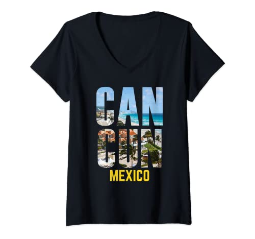 Damen Cancun Mexiko Souvenir Geschenk Frühling Sommer Urlaubspause T-Shirt mit V-Ausschnitt
