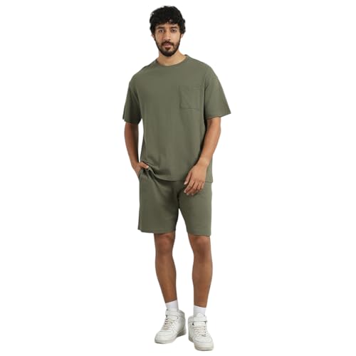 Image of NOBERO Men Cotton Blend Solid Co-ord Sets