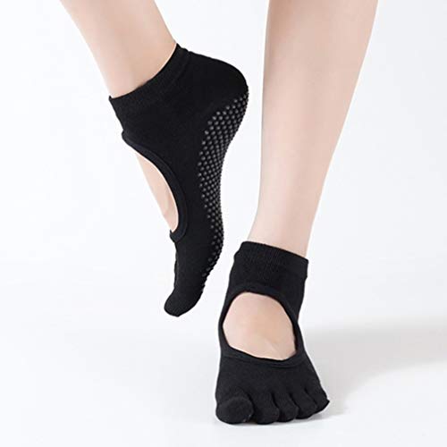 CAVIVI Chaussettes de Yoga pour Femmes Chaussettes de Pilates antidérapantes avec poignées Chaussettes antidérapantes antidérapantes pour Barre, Sport, Ballet, Danse, entraînement,Noir Cover