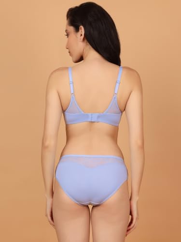 Image of SOIE Women's Full Coverage Padded Bra and Mid Rise Brief with Lace Detailing
