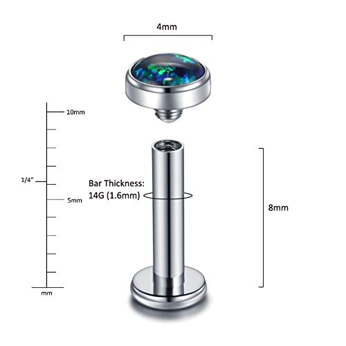 Xpircn 14G 16G 18G G23 Titanium Opal CZ Labret Monroe Lip Rings Studs Helix Cartilage Tragus Stud Piercing Jewelry, 1 Piece2