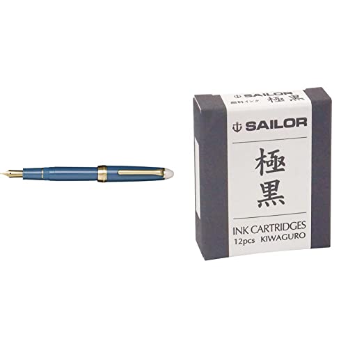 【セット買い】セーラー万年筆 万年筆 四季織 月夜の水面 霜夜 細字 11-0558-204 & 万年筆 顔料カートリッジインク 極黒 13-0604-120