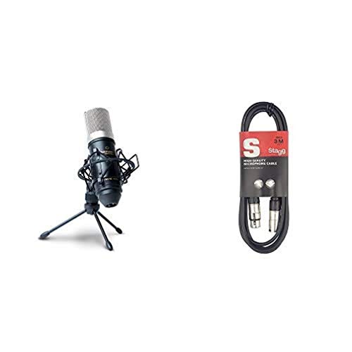 Marantz Professional MPM-1000 - Micro Studio à Condensateur avec Pied de Bureau et Câble pour Le Podcast, Le Streaming, Le Chant et Le Gaming & Stagg 3 m Câble Microphone XLR - Noir