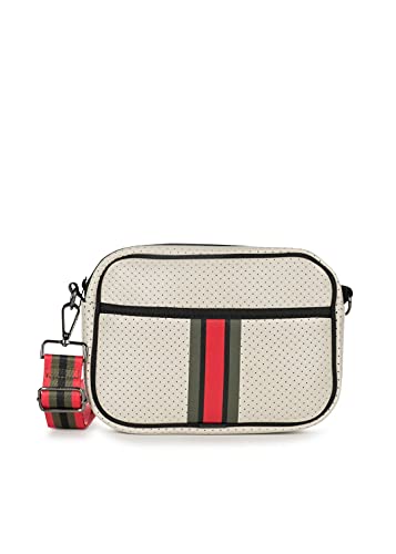 Haute Shore - Drew Roma Crossbody, Beige W/Olive, Black, & Red Stripe