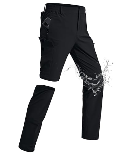 xtuwkzo Trekking Pantalons Hommes Zipper imperméable à séchage Rapide Amovible Respirant Softshell Multi Poches Stretch Pantalon randonnée Homme Court Tactique pêche Schwarz XL